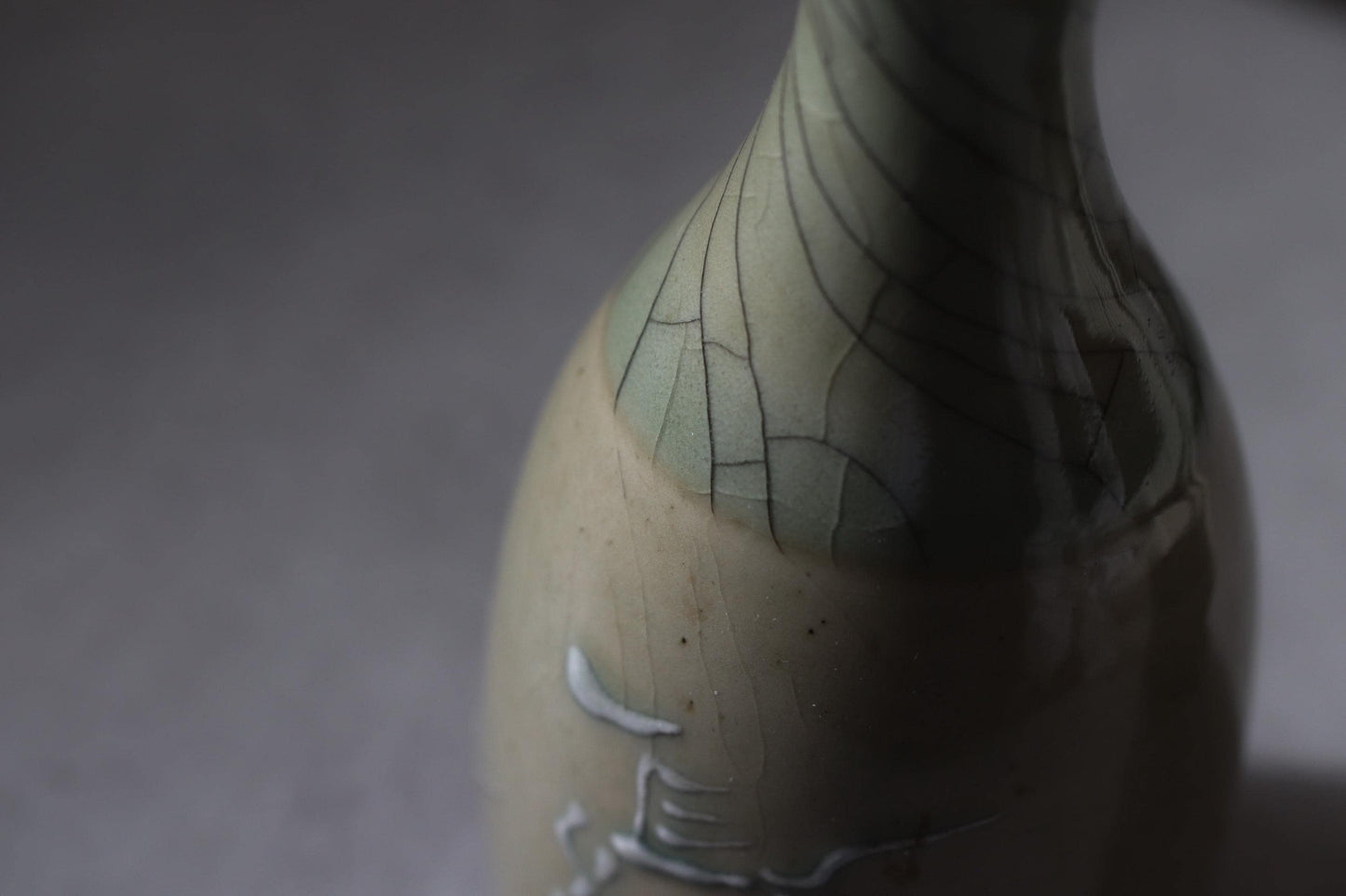 Japanese Celadon Bud Vase | Artist-Signed Tokkuri Style | Crackle Glaze | Wabi-Sabi Decor | Handmade in Japan