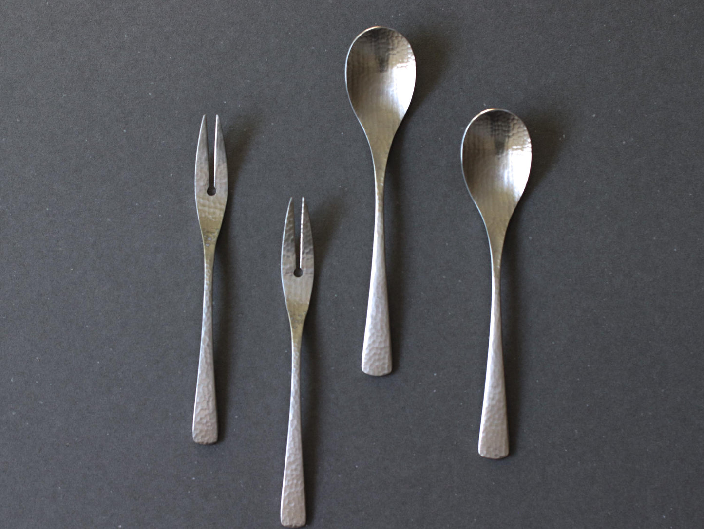 Japanese Stainless Steel Dessert Spoon, Hammered Finish Small Spoon, Tsubame Sanjo Made Cutlery, Modern Wabi Sabi Tableware