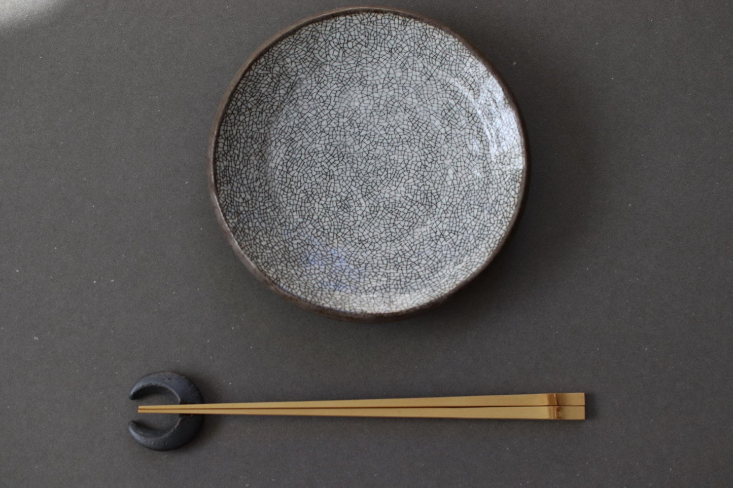 Japanese Moon Chopstick Rest Black | Handmade Mino Ware Ceramic from Japan | Minimalist Tableware, Wabi Sabi Style, Made in Gifu