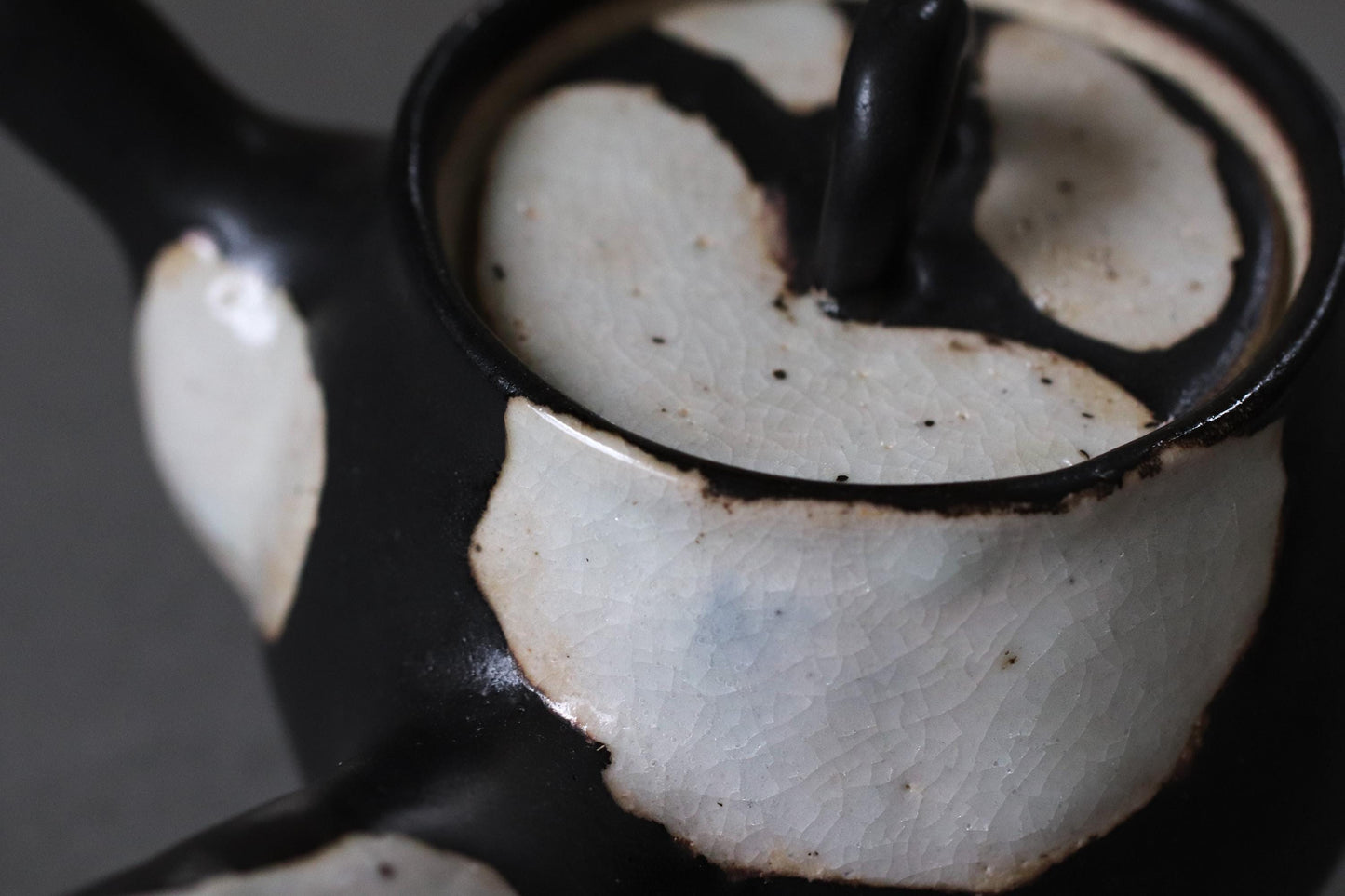Japanese Studio Pottery Teapot, Artist Made Kyusu, Black and White Ceramic Teapot, Wabi Sabi Tea Ware, Vintage Deadstock