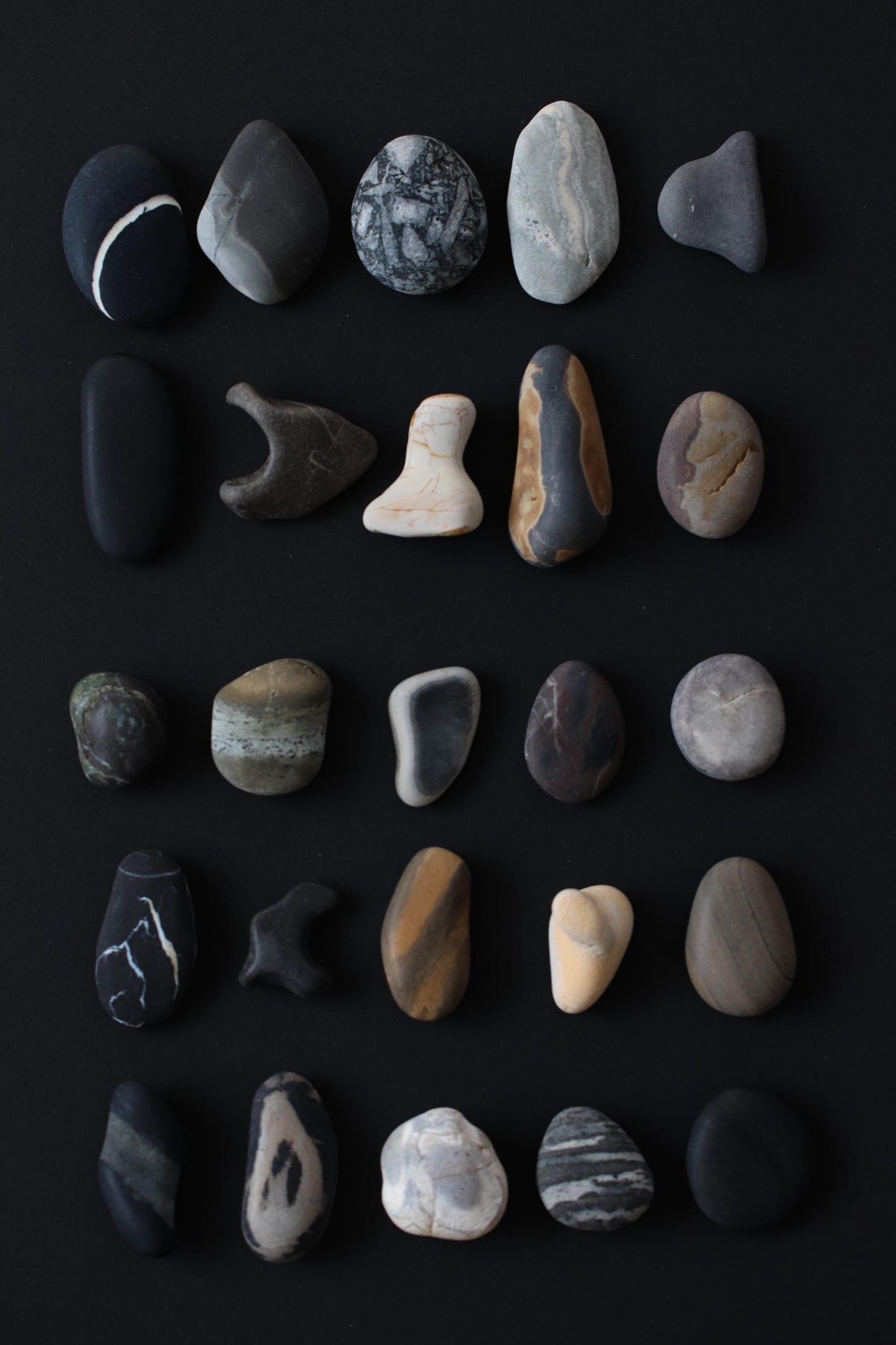 Silent Fragments — Edition 01: Monochrome | Art of Time Tsugaru Stones & Ancient Manuscripts | Set of 5 Hand-Selected Japanese Stones