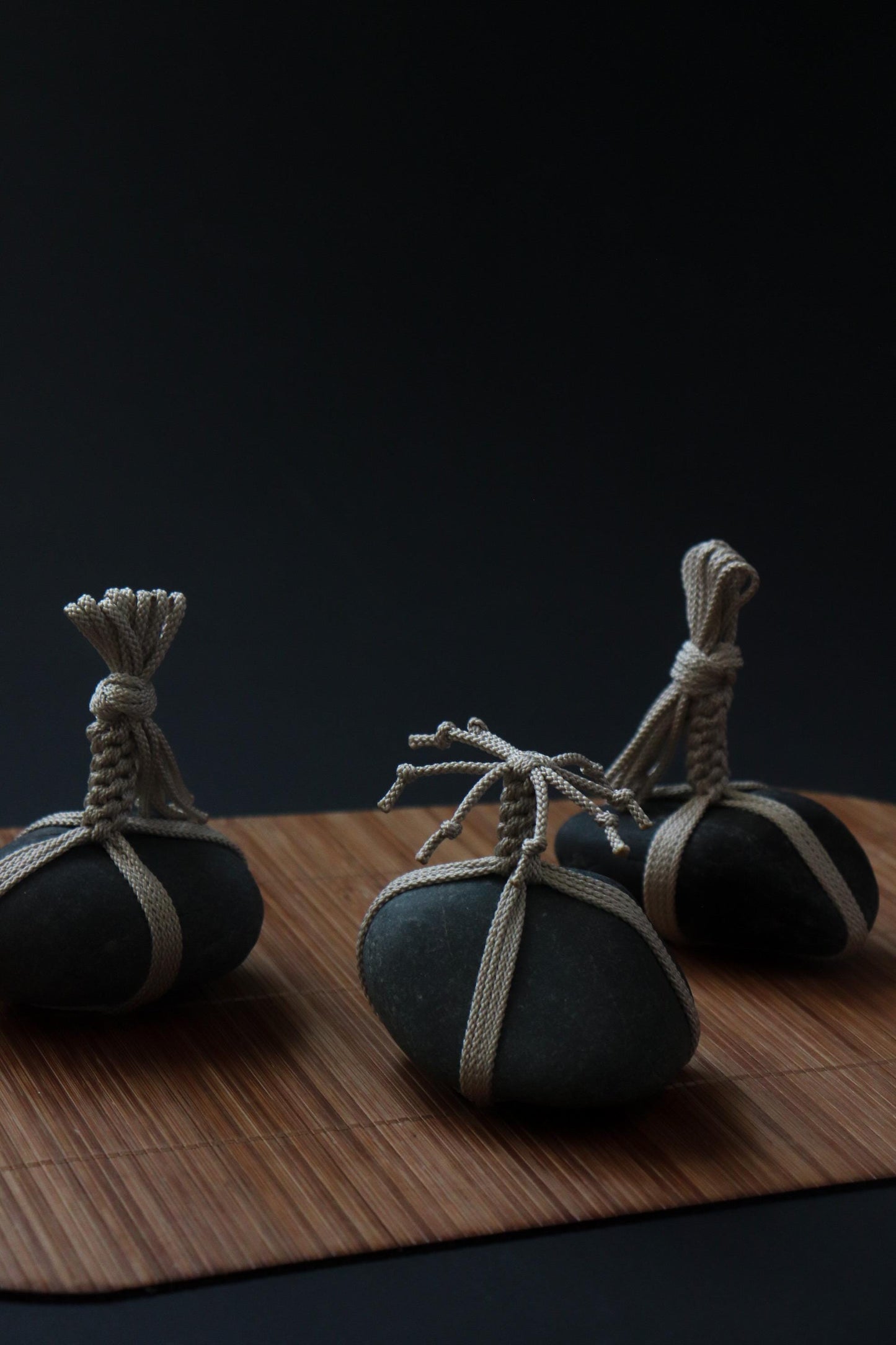 One of a Kind Sekimori Ishi – Nachiguro Stone with Traditional Edo-Uchi Kumihimo Cord | Japanese Guardian Stone | Zen Decor