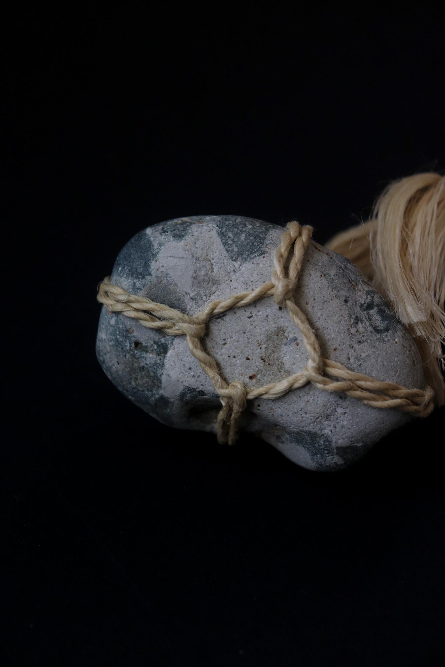 Sacred Sekimori Stone with Seima Hemp | Niigata River Stone | Japanese Zen Garden Object | Shinto Inspired Wabi Sabi Decor