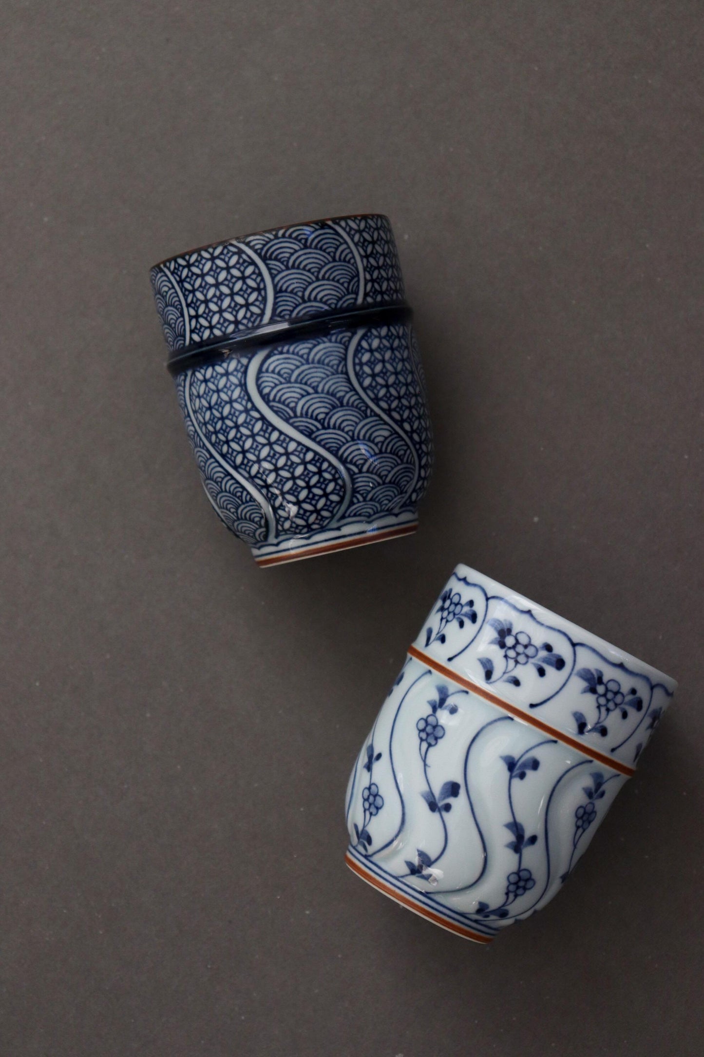 Hasami Ware Yunomi Tea Cup, Japanese Porcelain Cup, Seigaiha Pattern Mug, Blue and White Ceramic, Handmade Tea Cup Minimalist Tableware