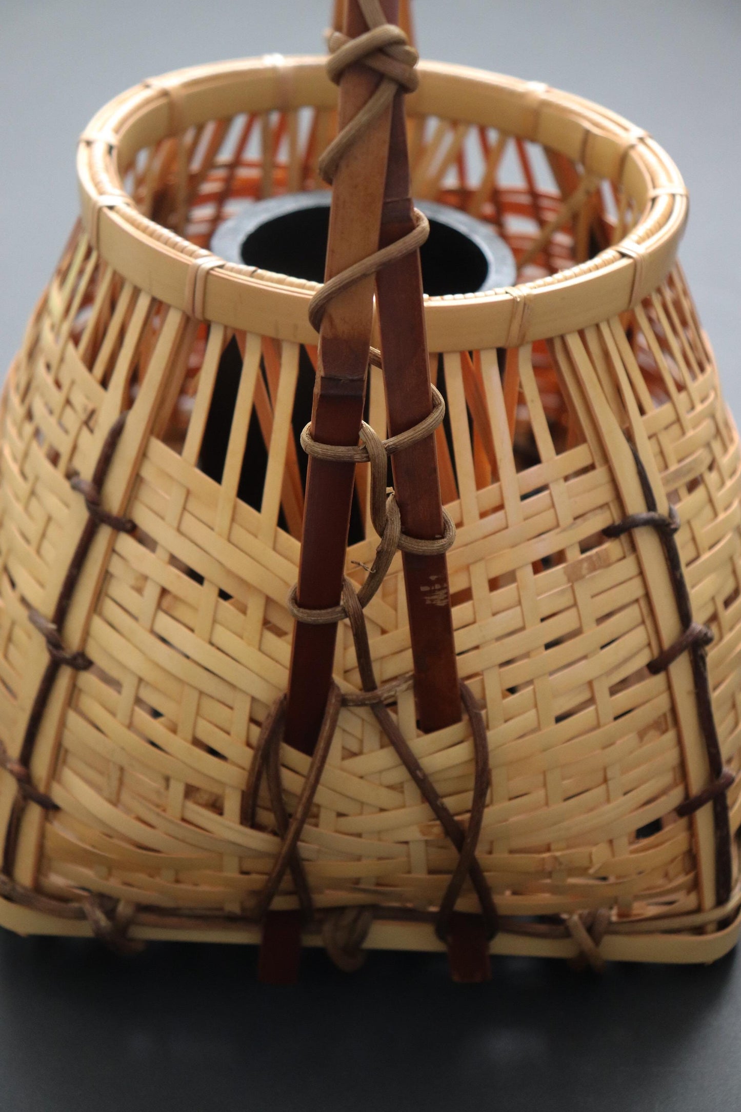 Vintage Japanese Bamboo Flower Basket, Ikebana Basket, Sculptural Woven Bamboo Vase, Traditional Japanese Decor, Wabi Sabi Home