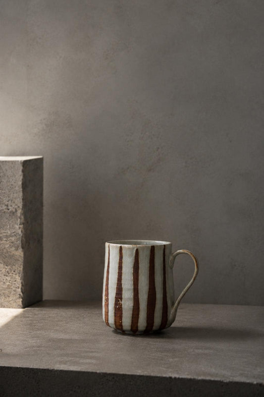 One-of-a-Kind Japanese Pottery Mug | Handmade BABA Toro Mug | Striped Ceramic Coffee Cup | 300ml Artisan Mug Made in Japan