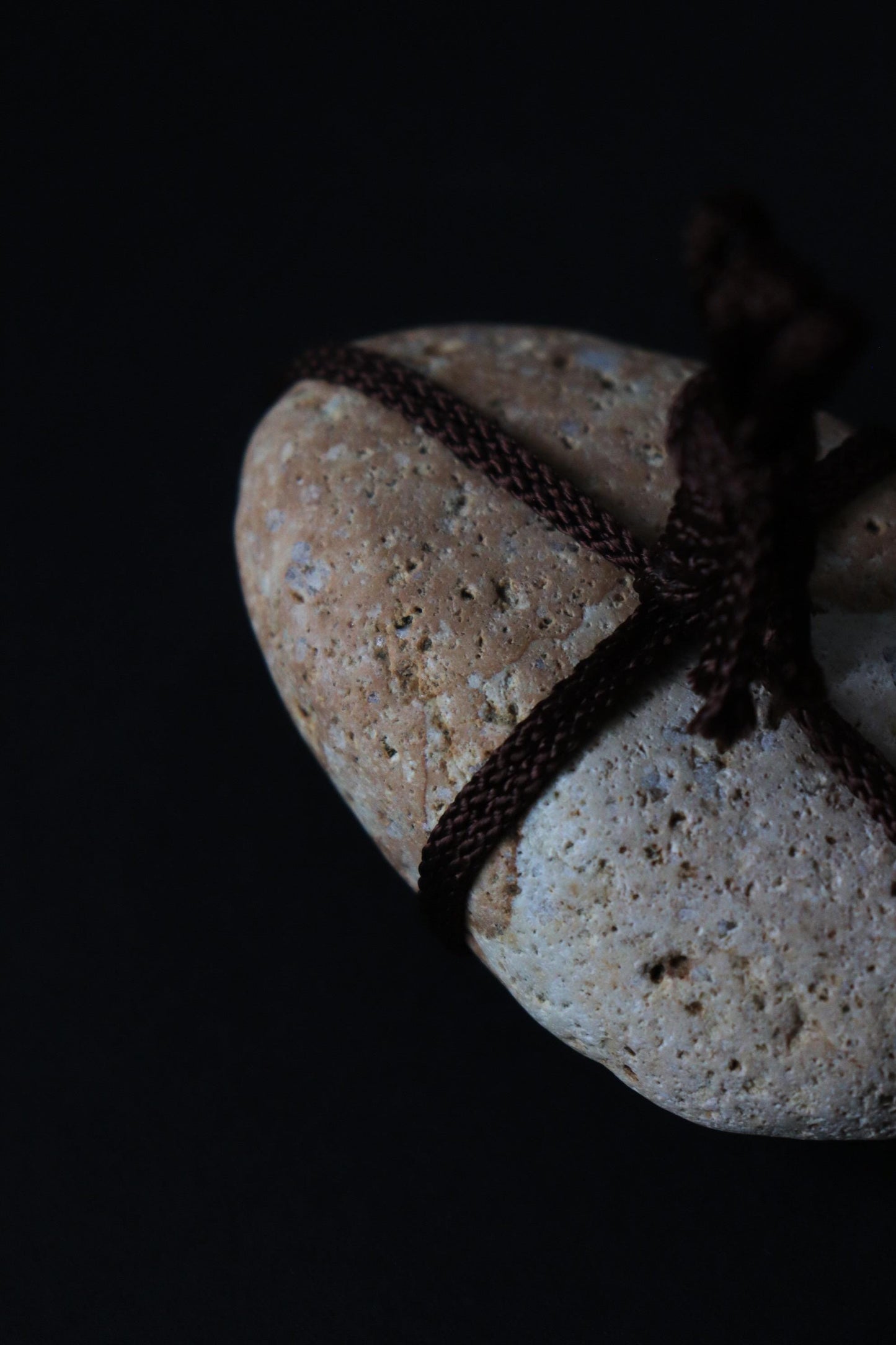 Japanese Sekimori Ishi Boundary Stone, Niigata Stone with Edo Uchi Cord, Wabi Sabi Object, Japanese Tea Garden Decor