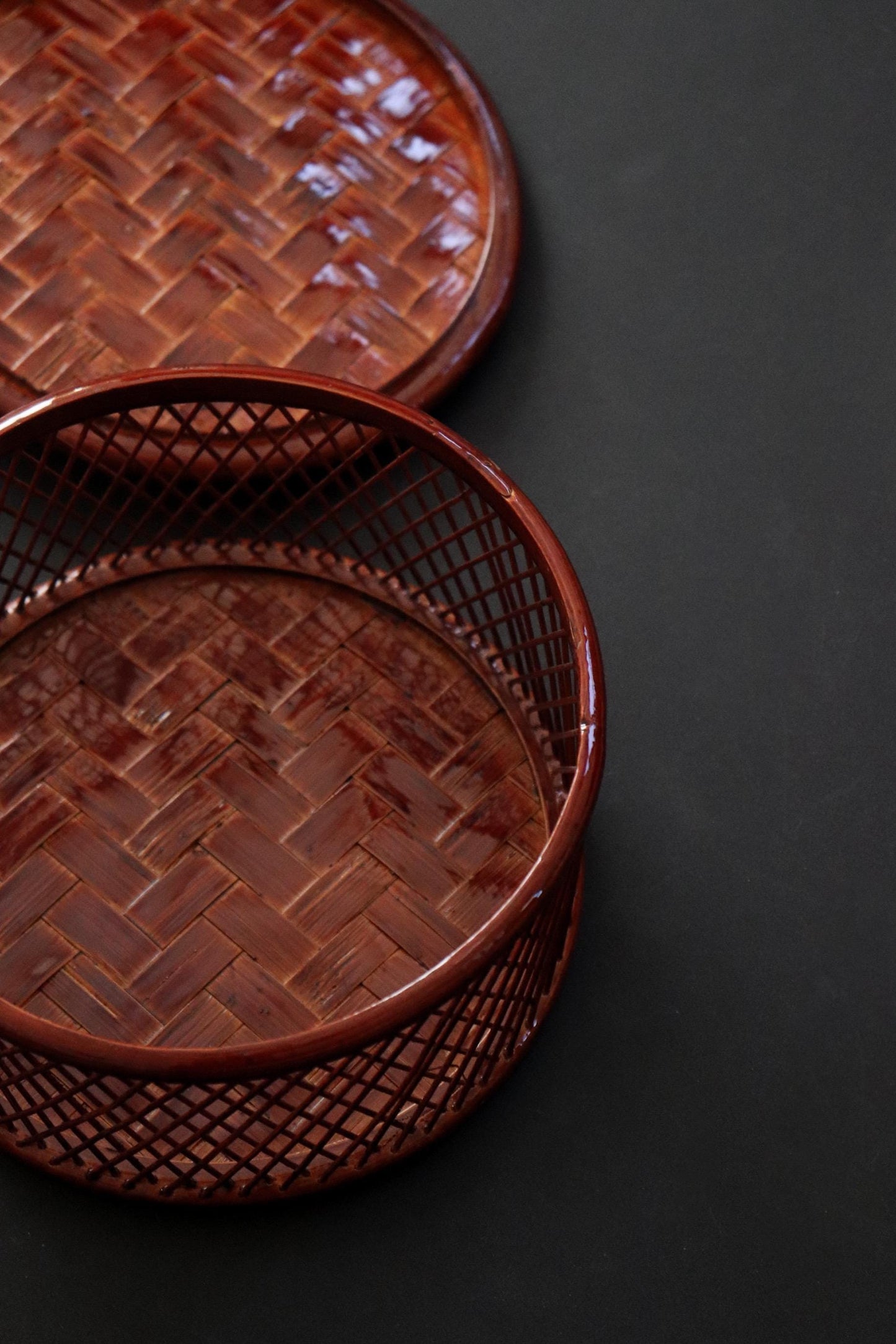 Vintage Japanese Bamboo Sweet Box, Yufu Oita Bamboo Craft, Lacquered Woven Basket with Lid, Traditional Kashiki, Made in Japan