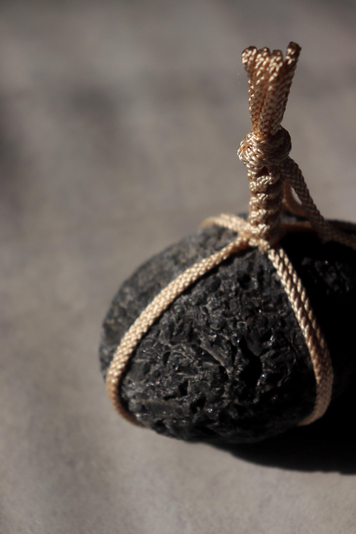 Japanese Sekimori Stone, Hokkaido Obsidian with White Edo Braided Cord, Japanese Garden Decor, Made in Japan