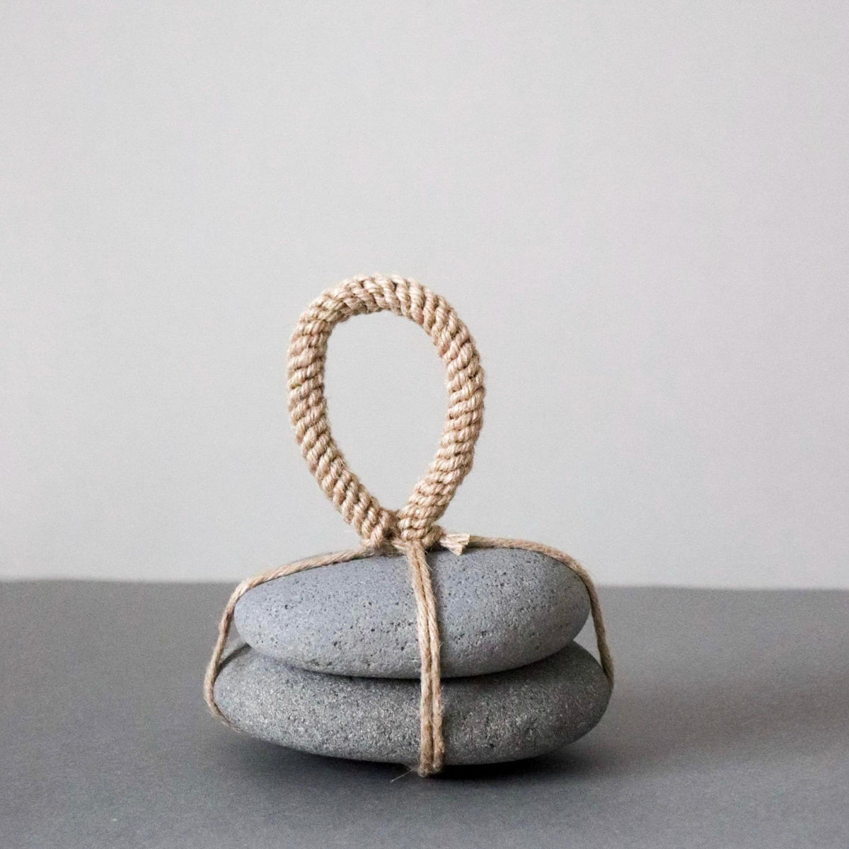 Japanese Sekimori-ishi Barrier Stone, Double Niigata Natural Stone with Hemp Cord, Wabi Sabi Sculptural Object