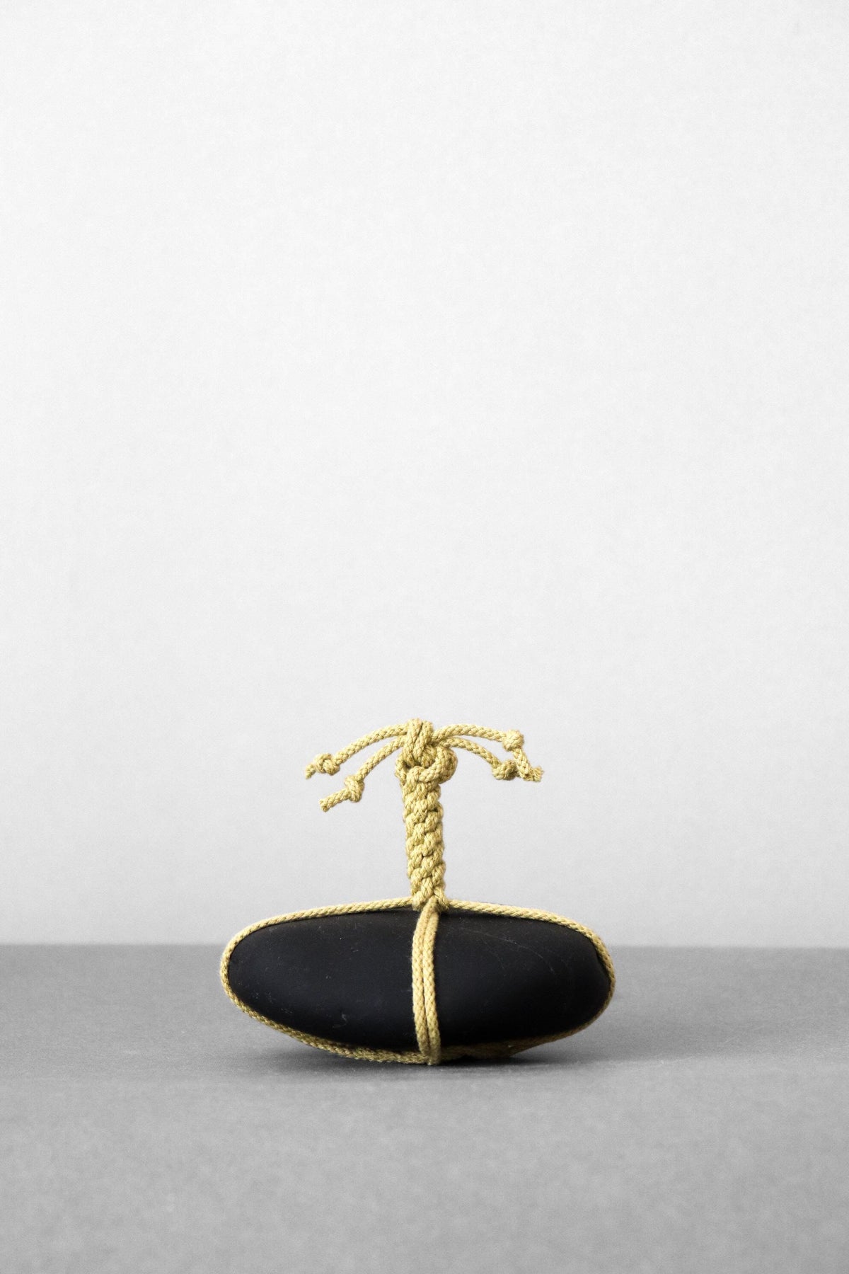 Japanese Sekimori Stone, Nachi Black Stone, Matcha Green Cord, Wabi Sabi Object, Japanese Garden Decor, One of a Kind