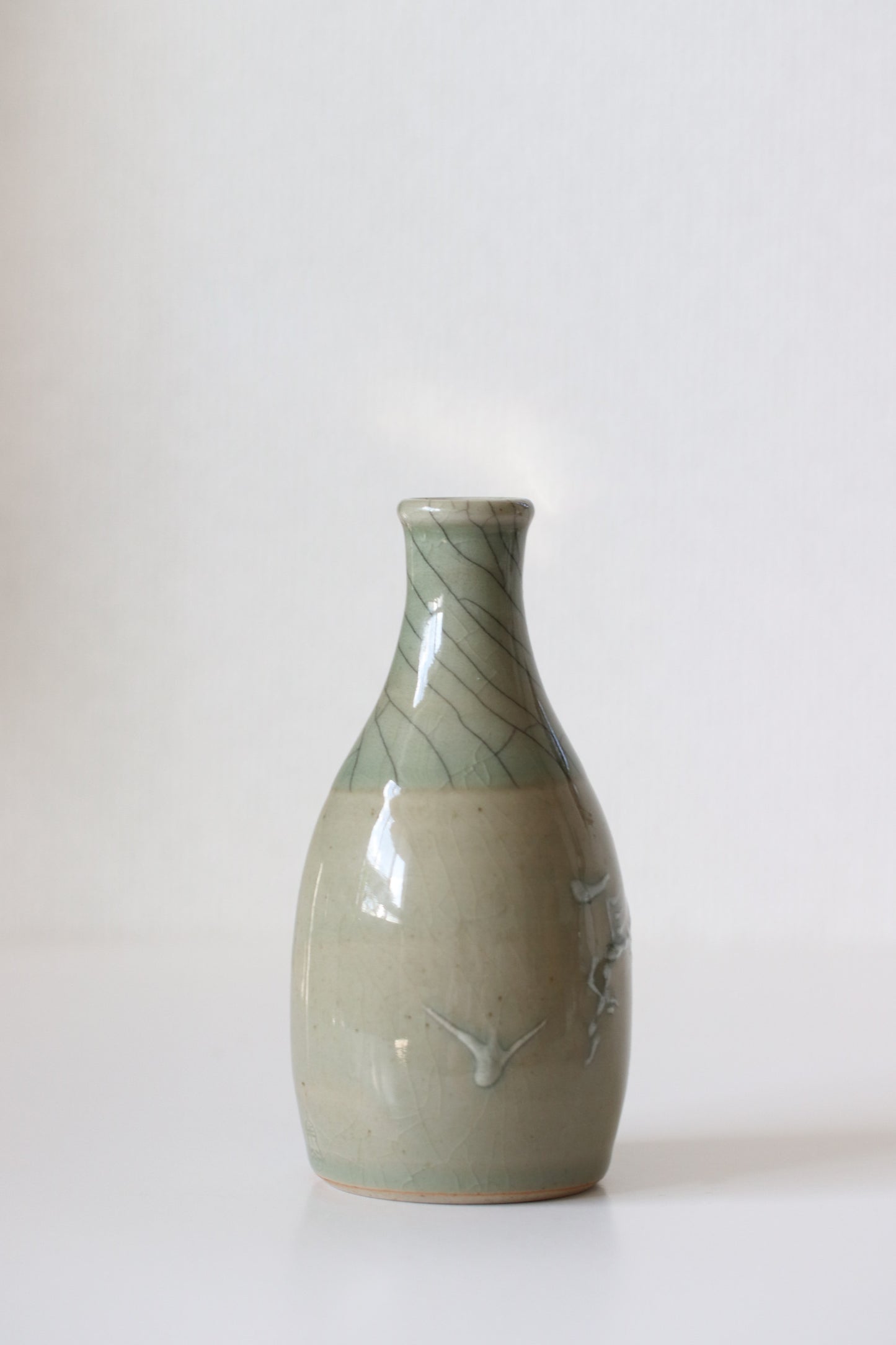 Japanese Celadon Sake Carafe – Hangai Kiln, Crackle Glaze