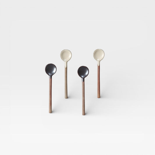 Japanese Pottery Tea Spoon (Mino Ware) — Black / White