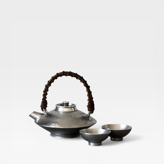 Vintage Satsuma Pewter Sake Set Iwakiri Japan