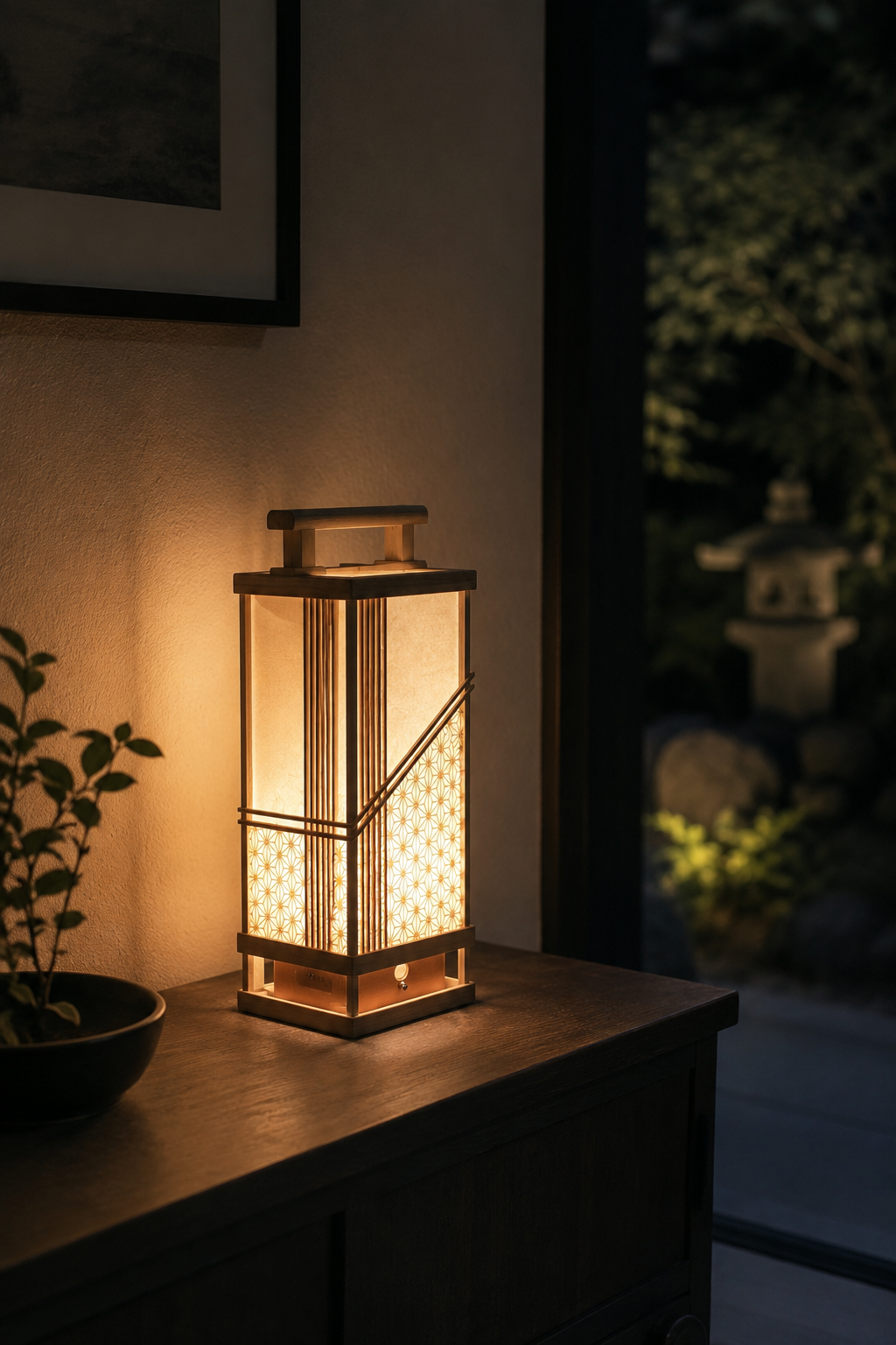 Japanese Asanoha Lantern – Handcrafted Hinoki & Washi Light