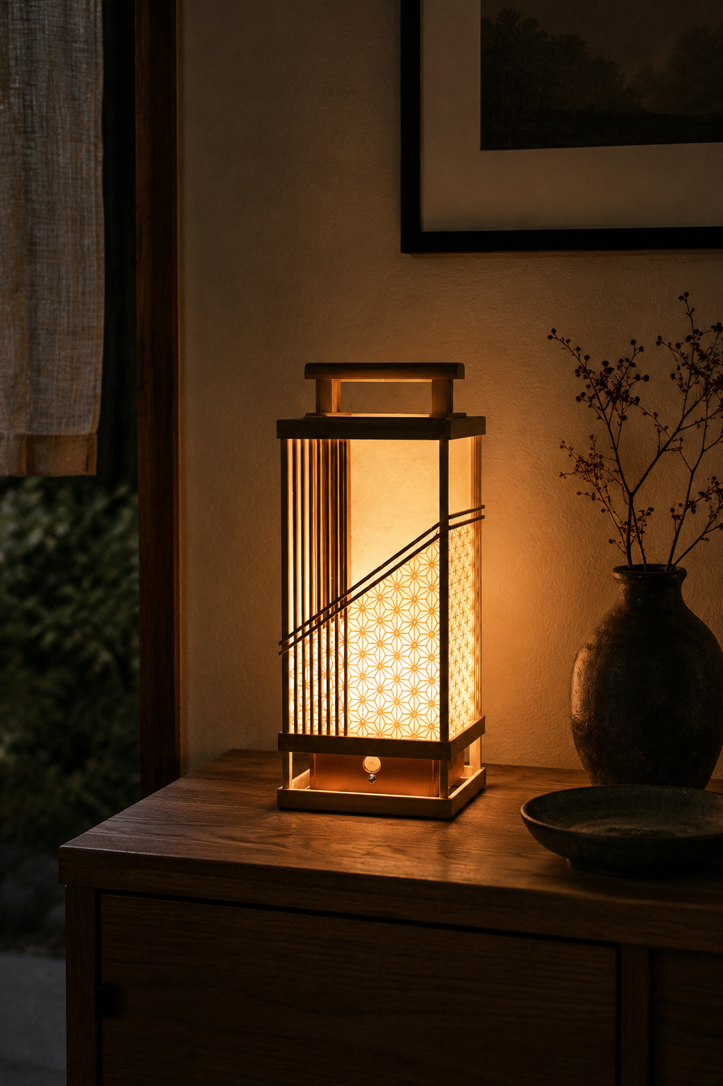 Japanese Asanoha Lantern – Handcrafted Hinoki & Washi Light