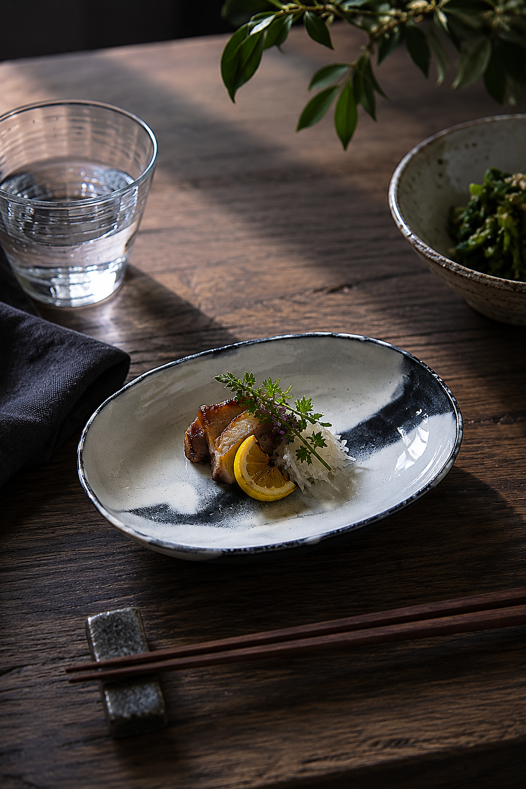 Shigaraki Oval Kohiki Bowl — Sumi Accents