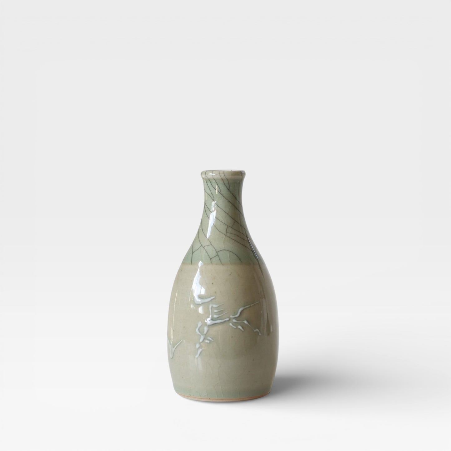 Japanese Celadon Sake Carafe – Hangai Kiln, Crackle Glaze