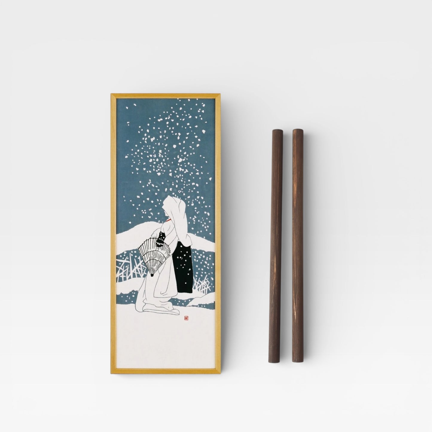 Japanese Tenugui “Sagi-musume” – Hinoki Tapestry Rod Set