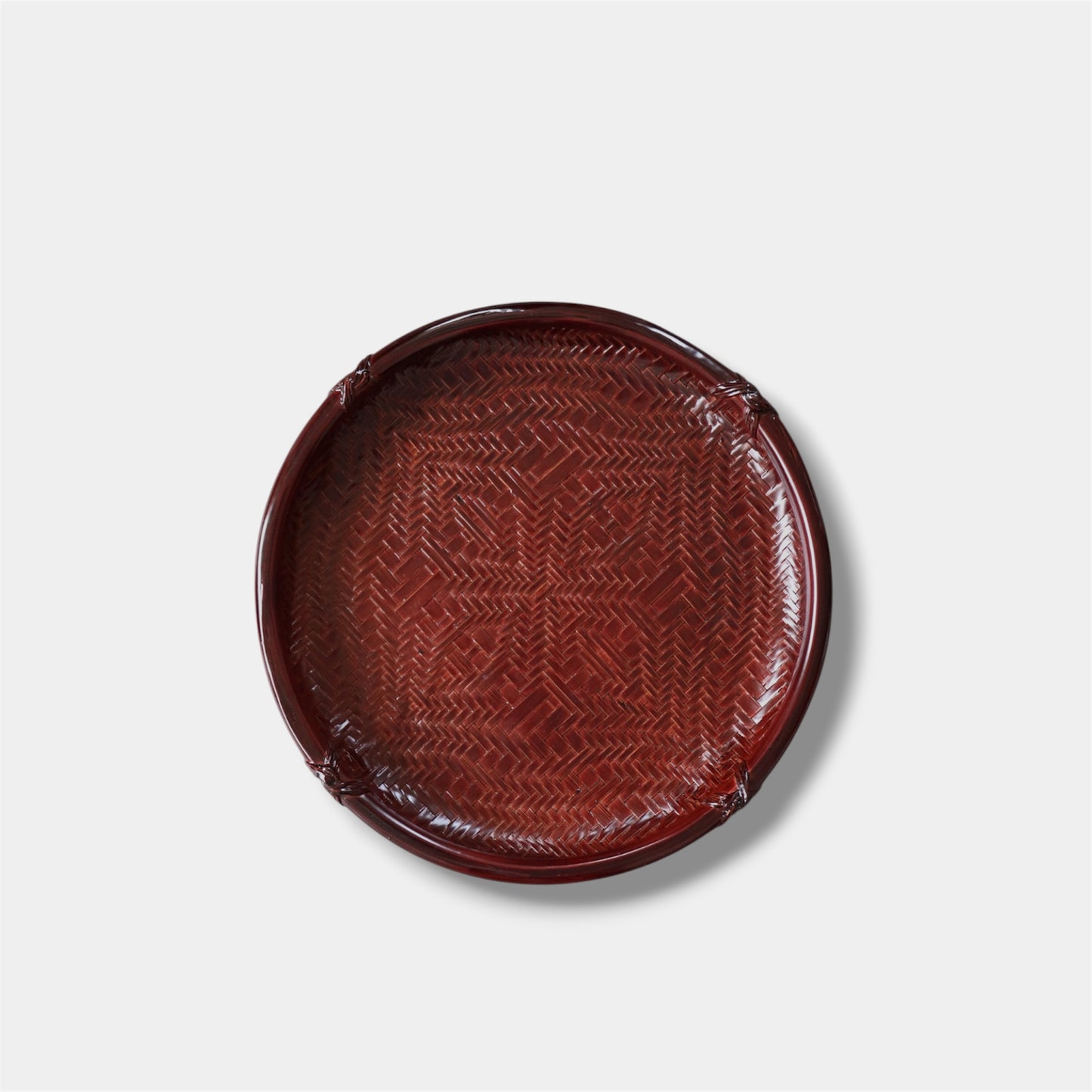 Vintage Japanese Red Lacquer Woven Bamboo Obon Tray