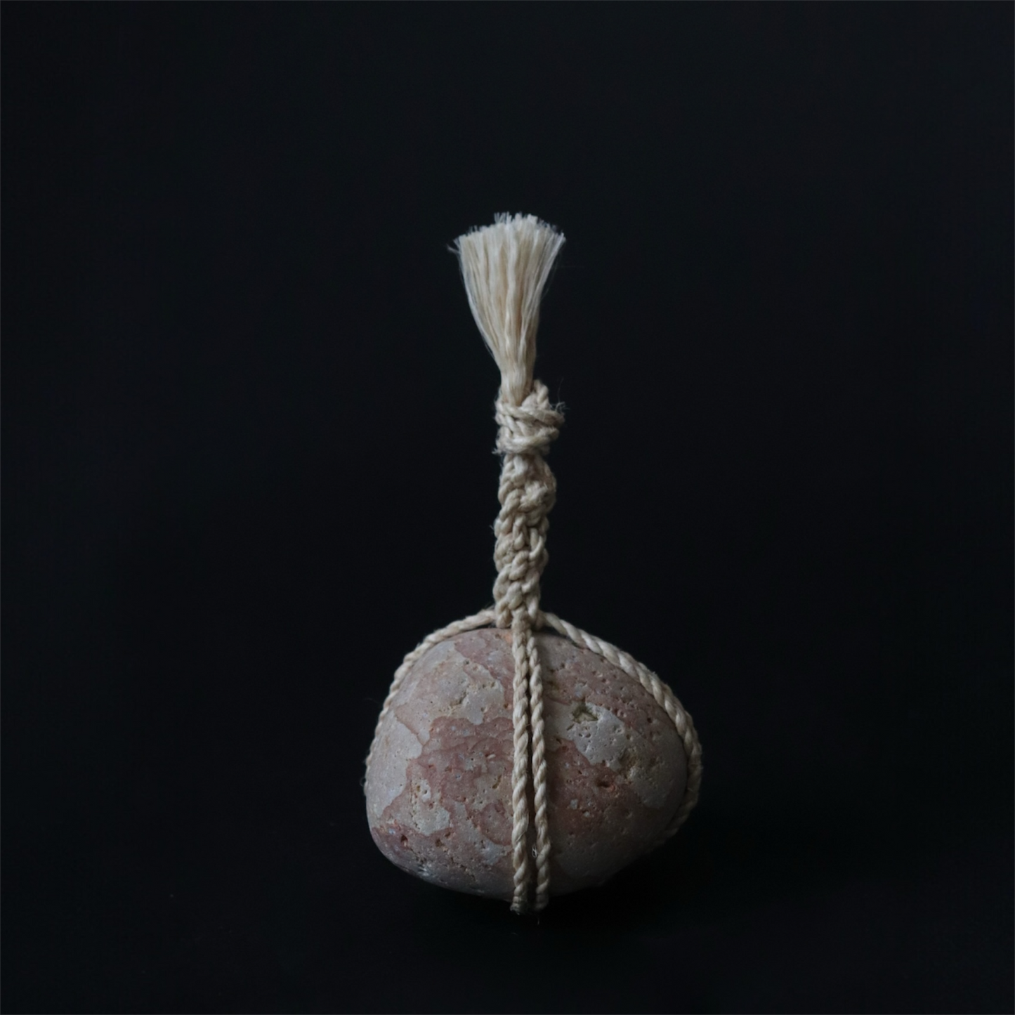 Japanese Sekimori Ishi Niigata River Stone with Sacred Hemp (Seima)