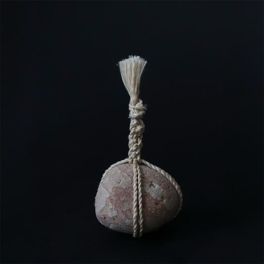 Japanese Sekimori Ishi Niigata River Stone with Sacred Hemp (Seima)