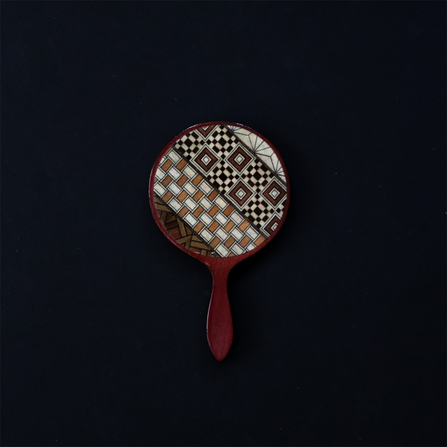 Vintage Hakone Yosegi Marquetry Hand Mirror with Box