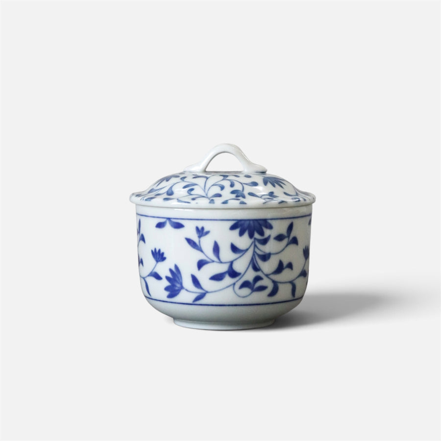 Japanese Mino Ware Blue & White Lidded Porcelain Bowl