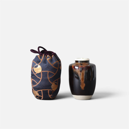 Vintage Japanese Katatsuki Chaire Tea Caddy with Shifuku Pouch