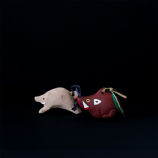 Vintage Nogomi Dolls Set of 2 Japanese Boar Zodiac Clay Bells