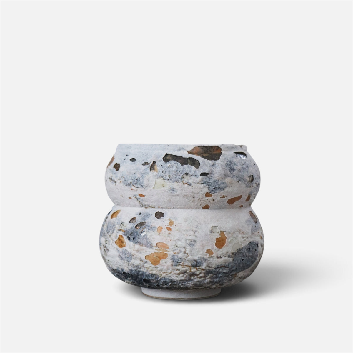 One-of-a-Kind Japanese Ceramic Bonsai Pot — Weathered White & Rust