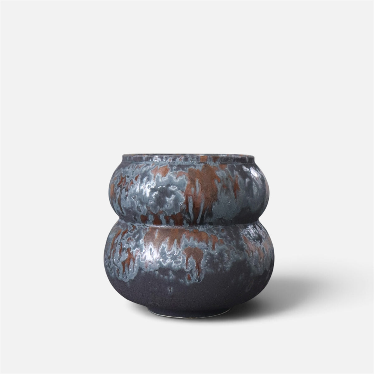 One-of-a-Kind Japanese Ceramic Bonsai Pot — Charcoal & Rust Glaze