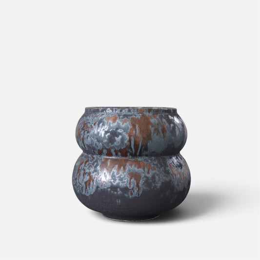 One-of-a-Kind Japanese Ceramic Bonsai Pot — Charcoal & Rust Glaze