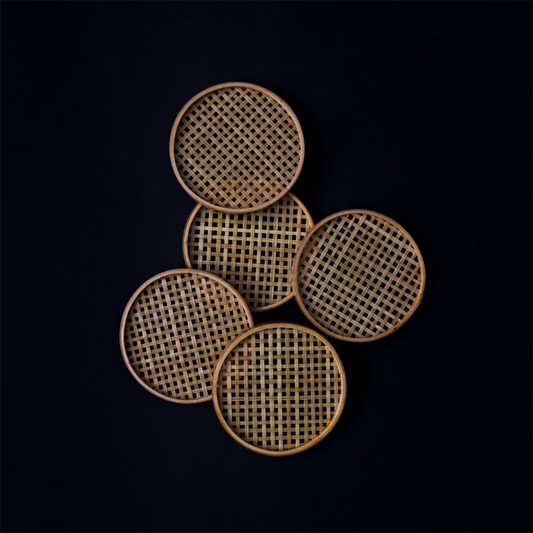 Vintage Japanese Bamboo Coasters Set of 5