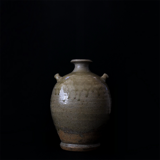 Japanese Vintage Ceramic Double Handle Pottery Vessel