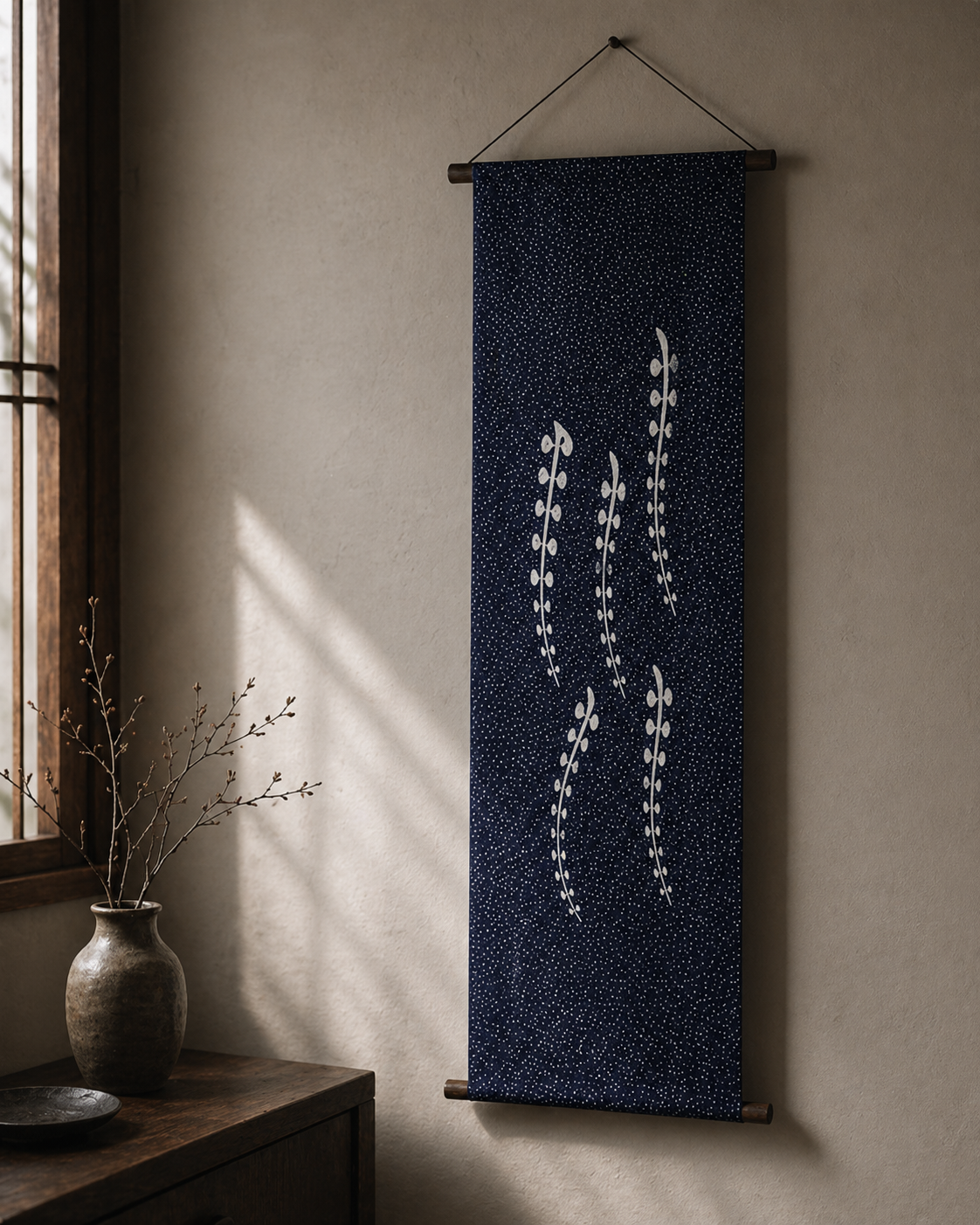 Japanese Tenugui Wall Décor Set – Hinoki Tapestry Rod