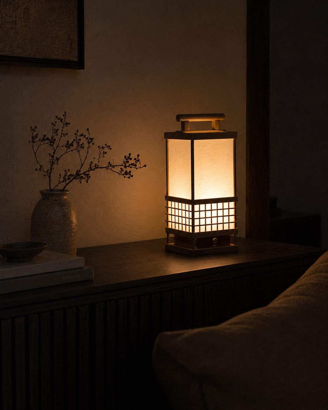 Japanese Hinoki & Washi Lantern Lamp – Motion Sensor LED
