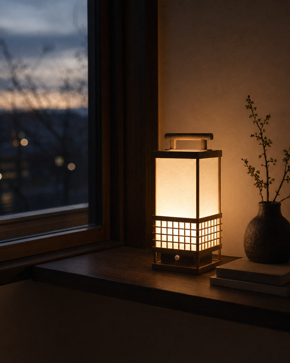 Japanese Hinoki & Washi Lantern Lamp – Motion Sensor LED