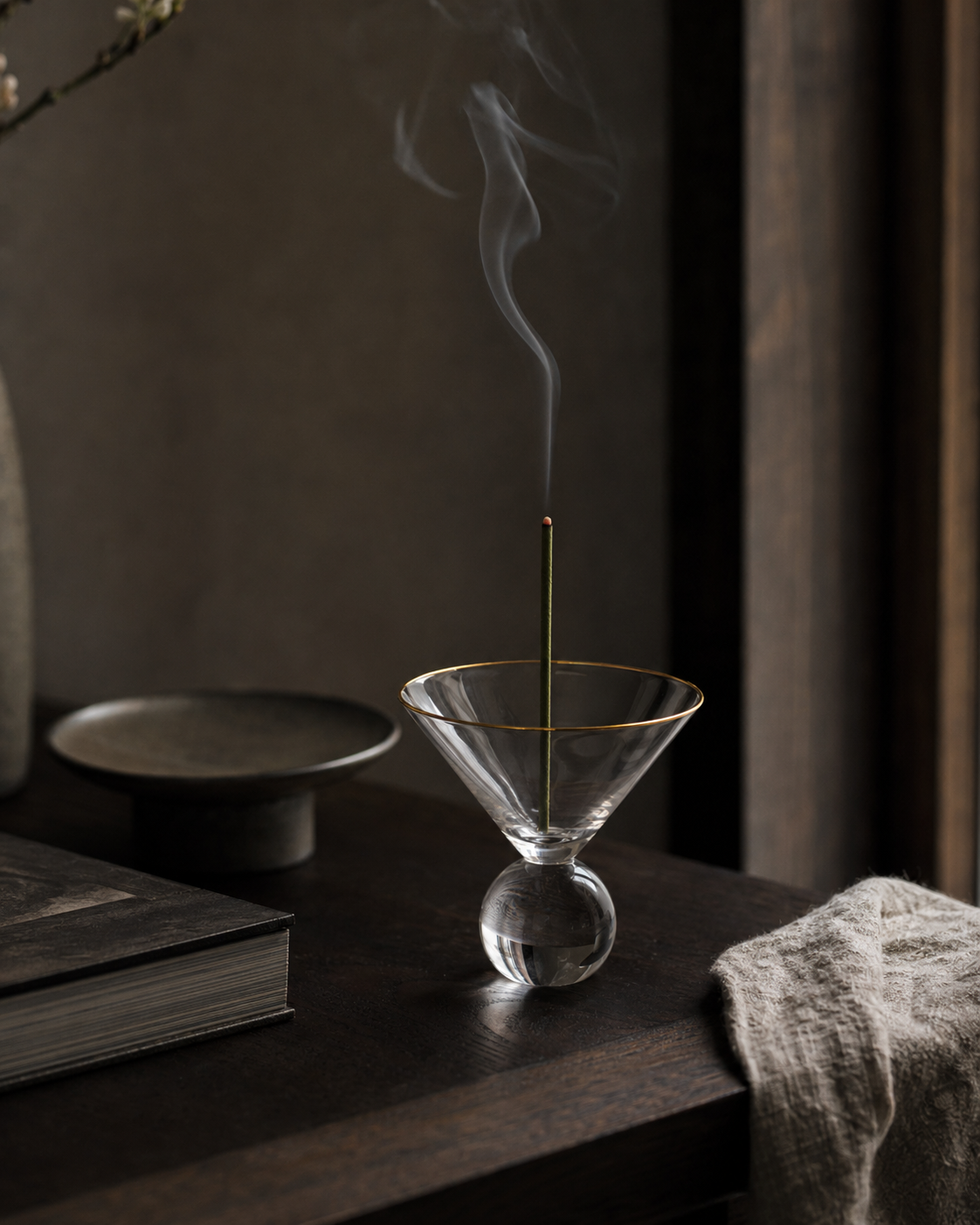 Gold Rim Glass Incense Holder
