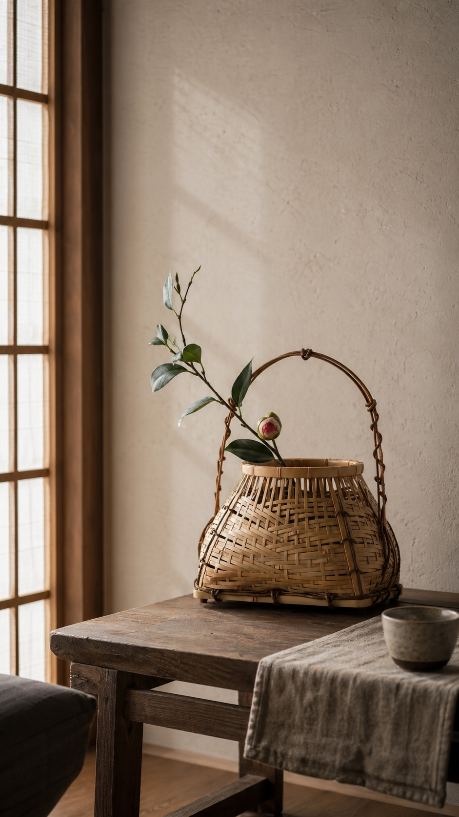 Vintage Japanese Bamboo Flower Basket