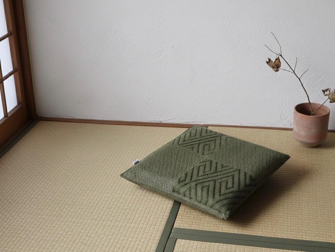 2-Piece Igusa Tatami Cushion Set | Authentic Japanese Woven Zabuton | Minimalist Green Floor Decor | Made in Japan
