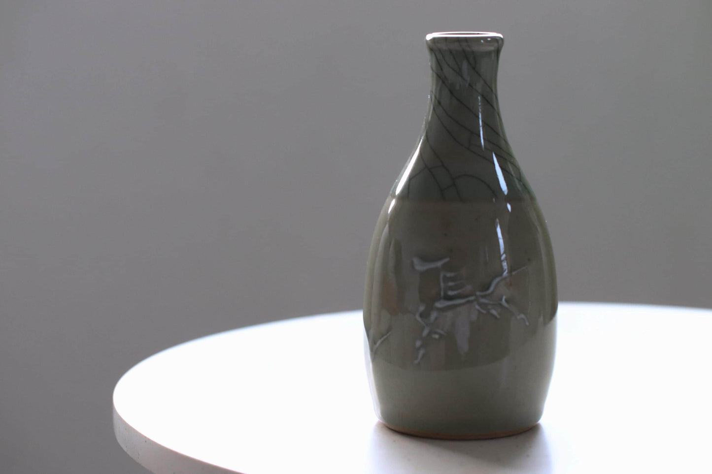 Japanese Celadon Bud Vase | Artist-Signed Tokkuri Style | Crackle Glaze | Wabi-Sabi Decor | Handmade in Japan