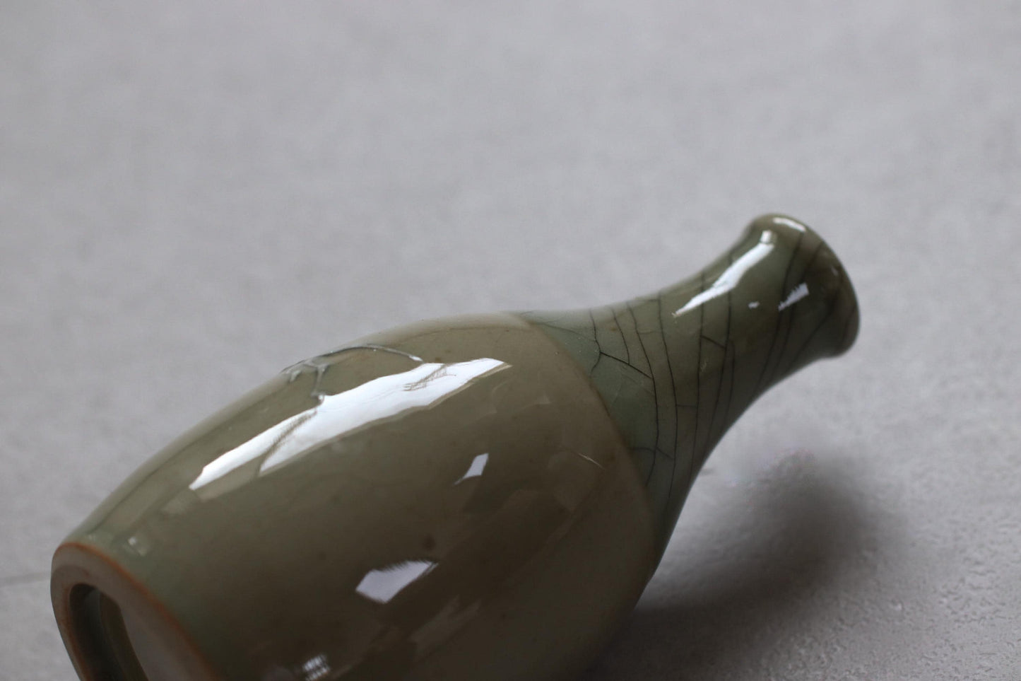 Japanese Celadon Bud Vase | Artist-Signed Tokkuri Style | Crackle Glaze | Wabi-Sabi Decor | Handmade in Japan