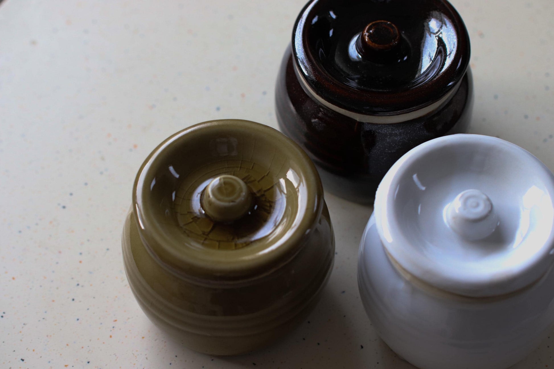 Japanese Ceramic Pickle Jar with Lid | Handmade Miso Pot | Traditional Tajimi Ware | Small Fermentation Crock | Olive / White /Brown |180ml