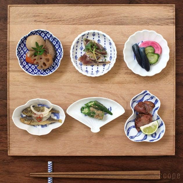 Azmaya Mamezara Small Plates | Japanese Porcelain from Amakusa | Inban Transfer Print Dobai Ash Glaze | Mix & Match – 4 Designs