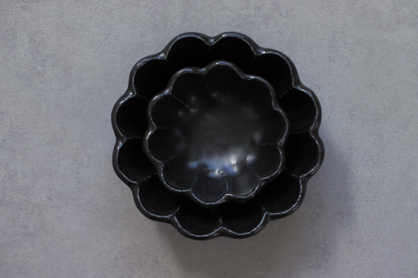 Black Rinka Flower Bowl | Japanese Ceramic Bowl | Small 8cm / Large 12cm | Wabi-Sabi Minimalist Tableware | Made in Toki Gifu Japan