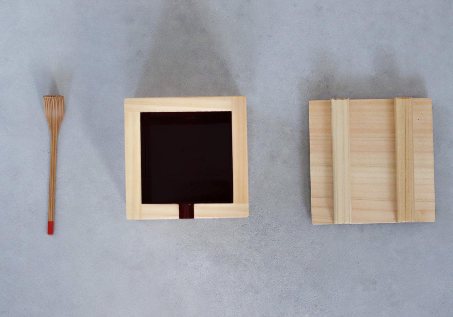 Japanese Hinoki Masu Condiment Box with Bamboo Spoon Wooden Spice Container Made in Japan