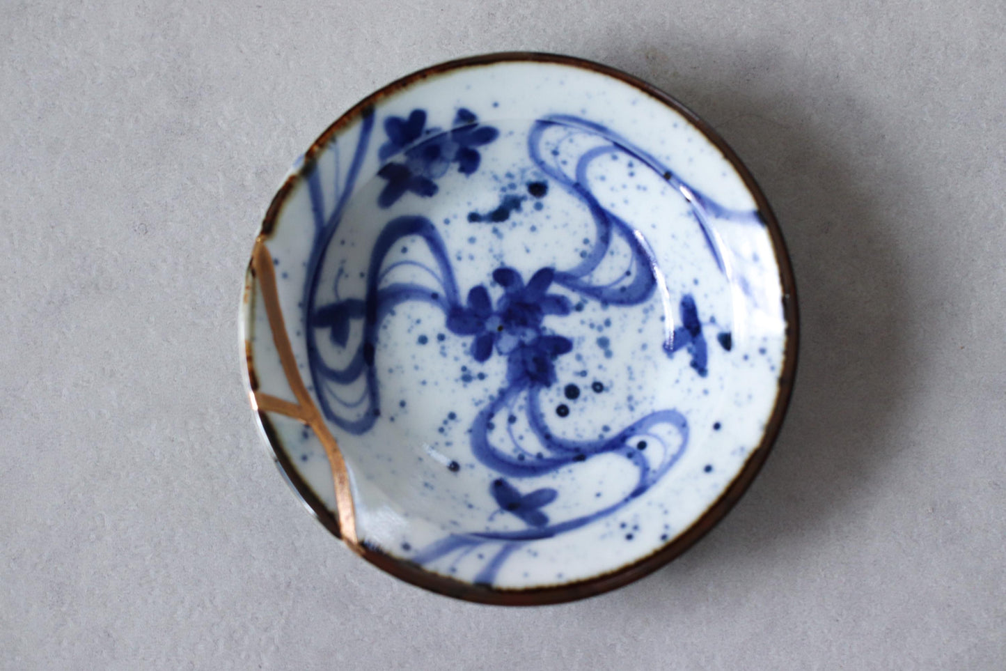 Kintsugi Inspired Imari Porcelain Plate, Hand Painted Japanese Small Dish, Blue and Gold Side Plate, Made in Japan Wabi Sabi Tableware