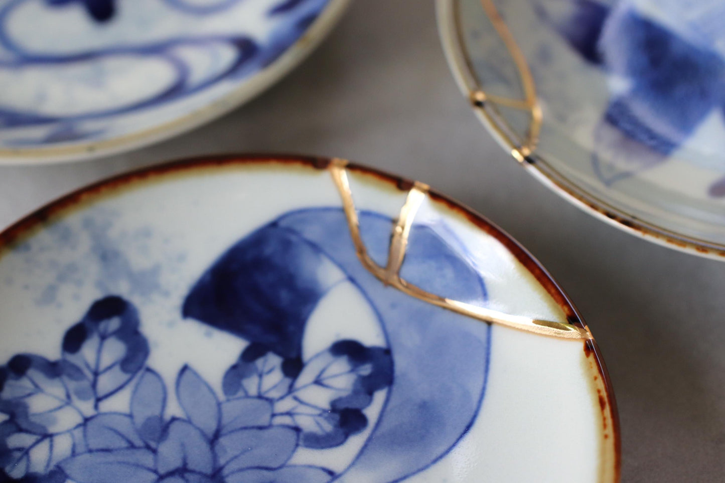 Kintsugi Inspired Imari Porcelain Plate, Hand Painted Japanese Small Plate, Blue and Gold Ceramic Dish, Made in Japan Wabi Sabi Decor