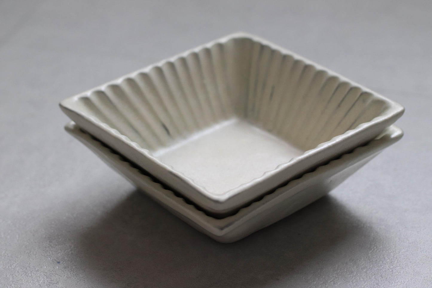 Set of 2 – Mashiko-yaki Square Plates by Naoki Yoshizawa | Discontinued Japanese Ceramic | White Glazed Artisan Dish | Wabi-Sabi Tableware